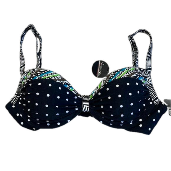 Coco Reef NWT Divine Power Black Multi Polka Dot Underwire Bikini Top 32/24D - Picture 1 of 9